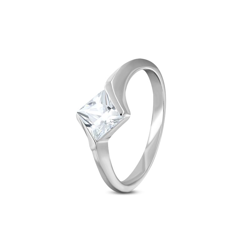 Steel and Princess-cut Cubic Zirconia By-pass Ring - ZRC046 - Click Image to Close